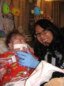 Sitting upright with Nurse Angeli