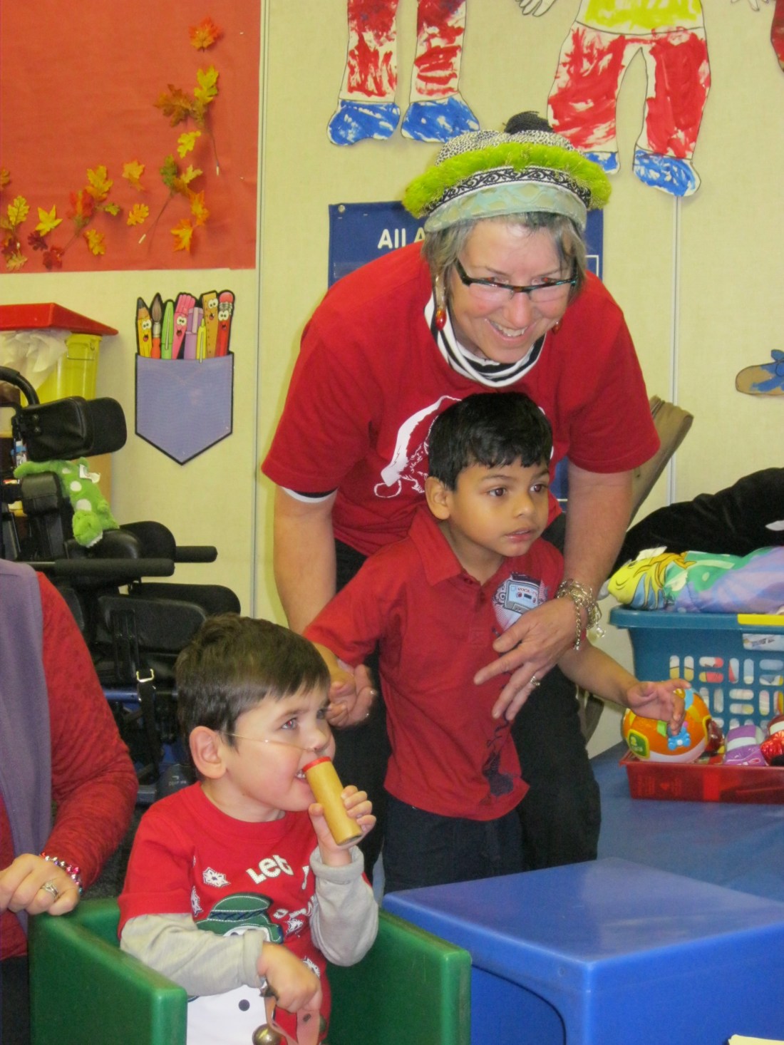 Teacher Diane and a classmate join in the fun!