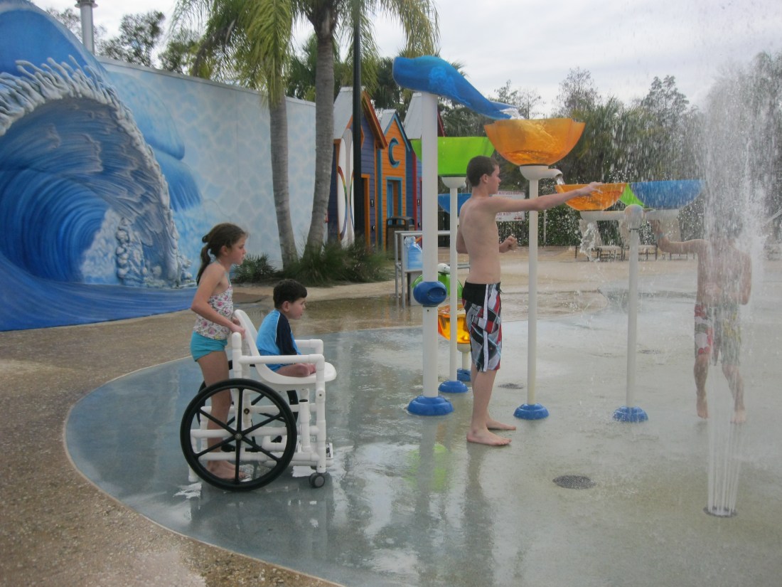 Enjoying a long stretch at the water playground and pool!