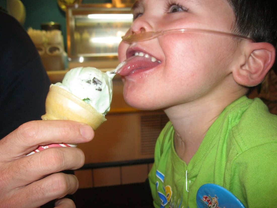 After the talent show, we made one last stop at the Ice Cream Shop for a scoop of mint chocolate chip...Rudy's new favorite treat!  Yum!