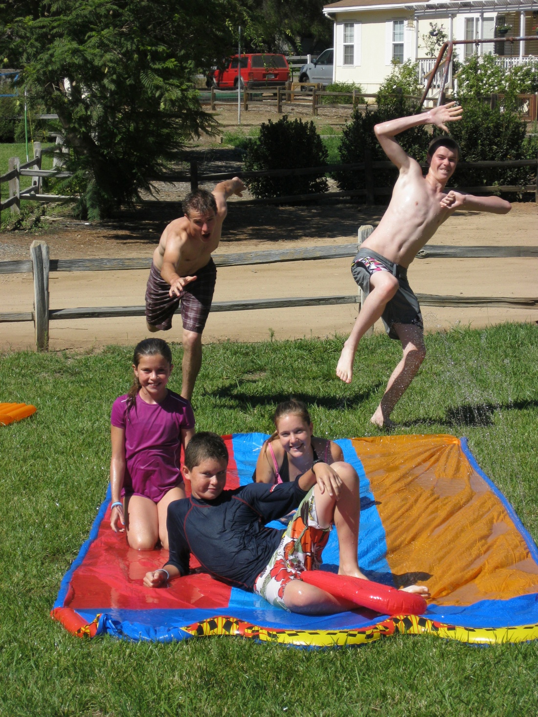 The fun continued at camp with the Vans!  Nothin' says "summer fun" like a slip 'n slide!  (with CeCe and Luke)