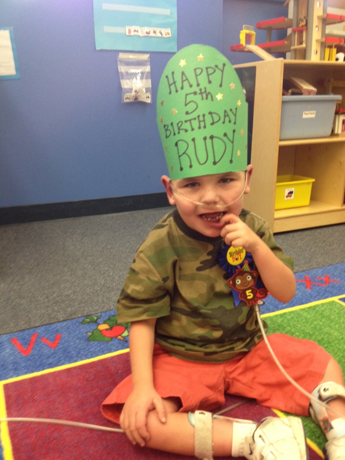 Rudy got crowned during circle time at school today.