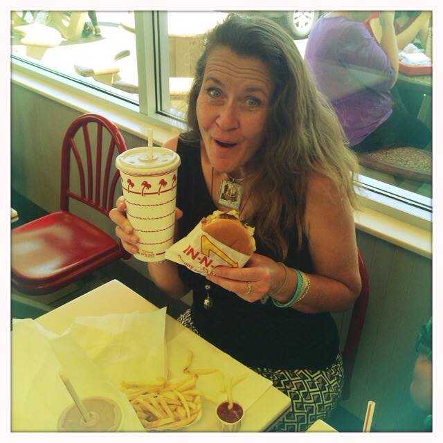 Mama on Mother's Day.  The family speaking my "love language" at In n Out!