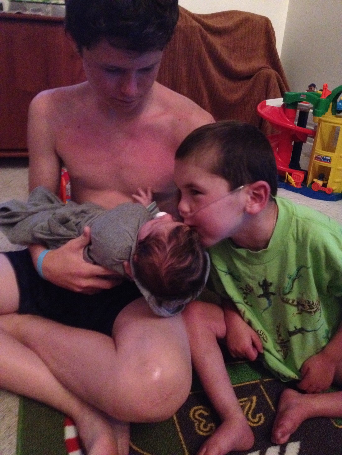 Rudy sharing the love to our new friend Zeke!