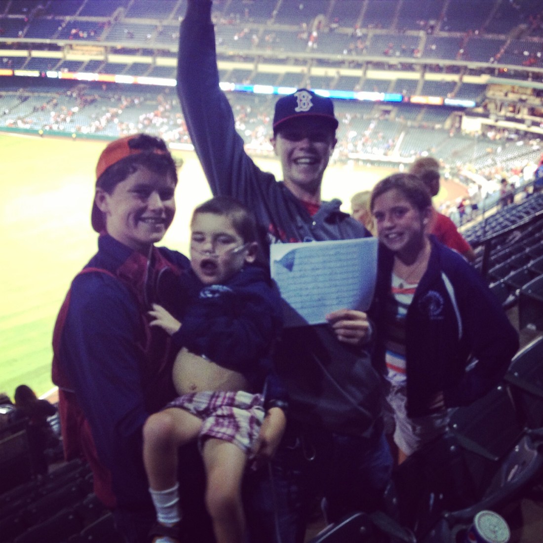 After Maya swam, we rushed off to Angels Stadium to see the Angels play against the Boston Red Sox (the tix were a bday gift for Wilson back in April).  He's a big Sox fan after visiting Boston last summer…and they won!!  Woo Hoo!!!