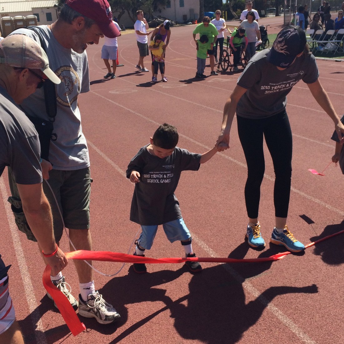 Rudy wasn't too keen on the loud, crowded event…his 25m unassisted walk event kind of turned into the 3 foot drag (ha ha ) but he finally crossed the finish line!...