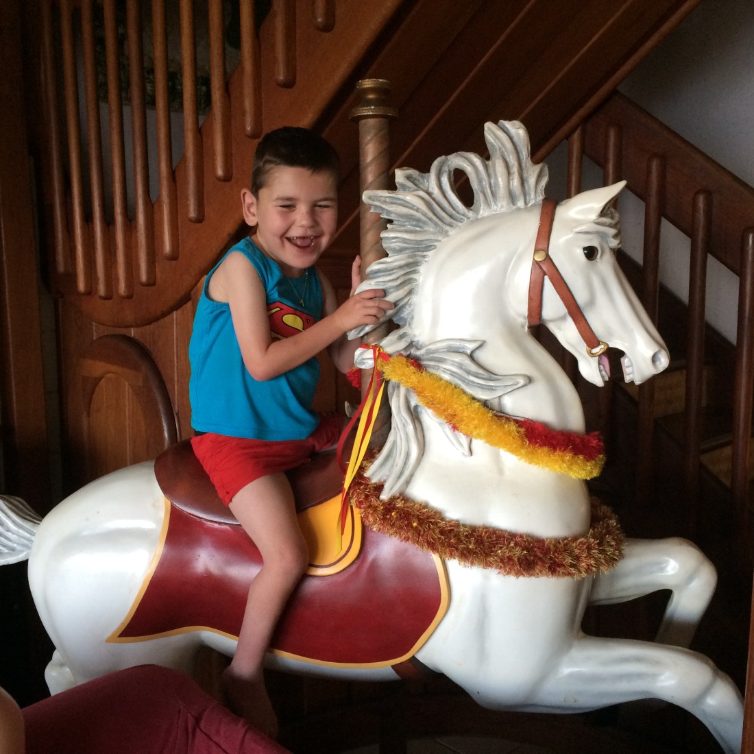 Shhhh, I don't think we were supposed to sit on it but there was a carousel horse in the middle of our condo!