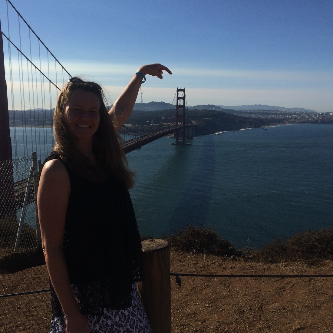 Right there on the tippy, tippy top of the south tower!!! 