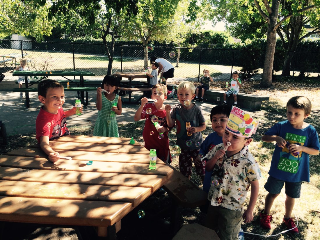 Bubble fun with classmates!